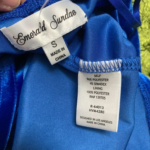 Emerald Sundae Small Womens Junior Velvet Mini Bodycon Dress Blue - Picture 7 of 9